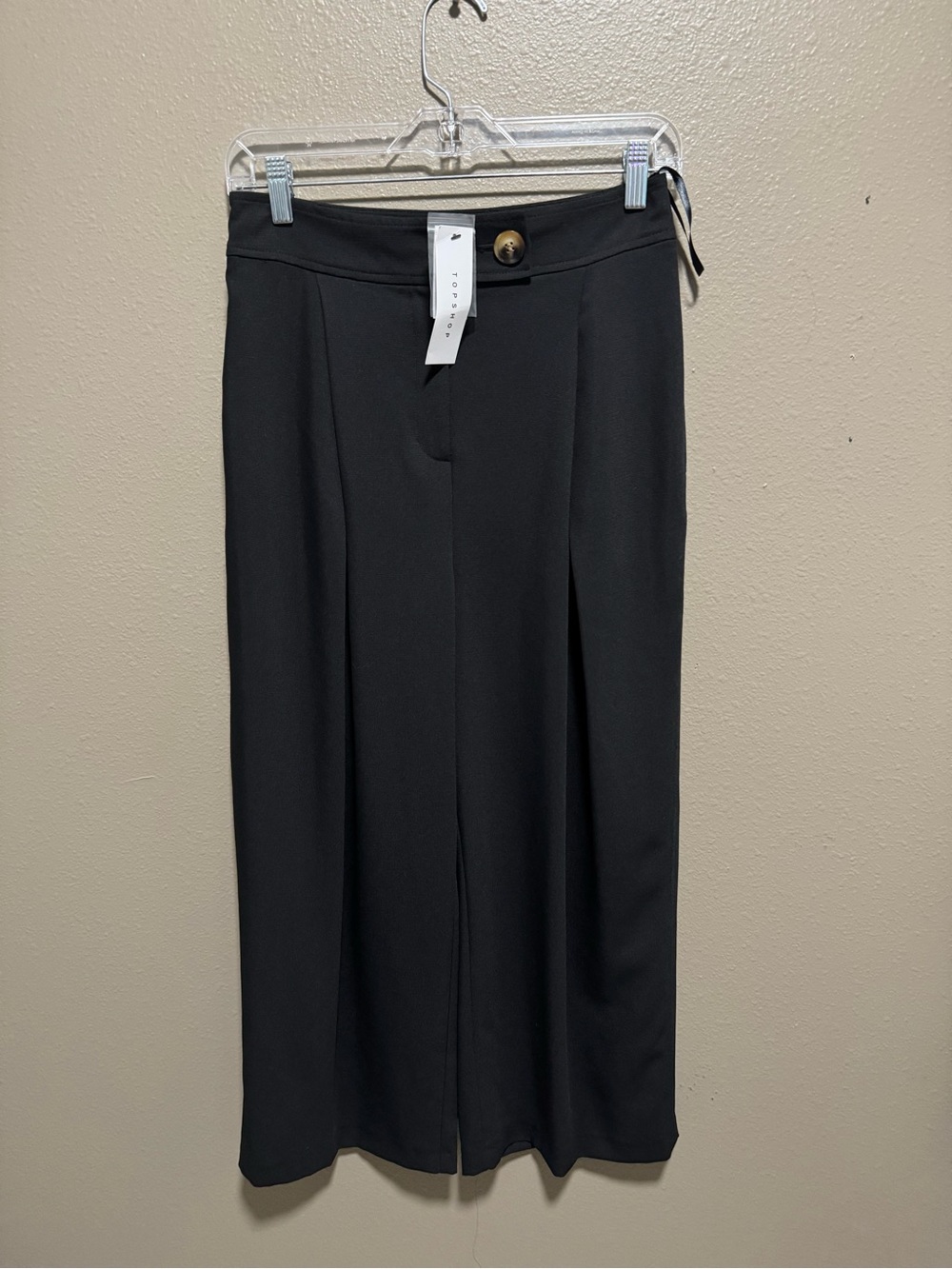 Topshop Black Wide-Leg Trousers with Front Pleats